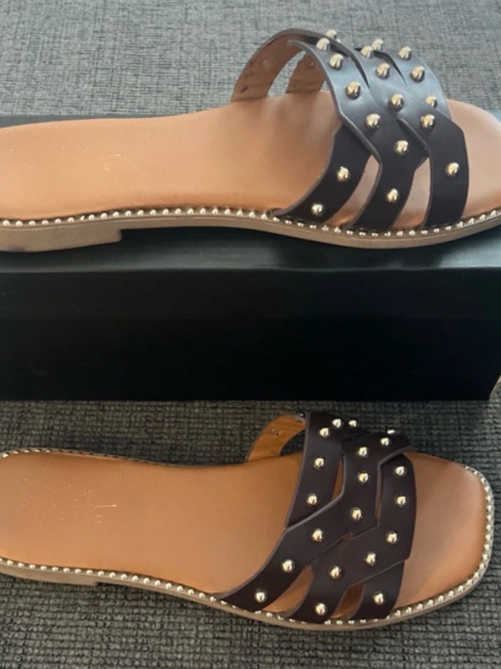 Nicole Miller Black Studded Slide Sandals